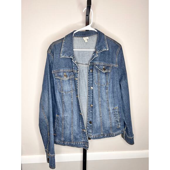 St. John Bay Stretch Long Sleeve Button Front Denim Jean Jacket Blue Women's 2X - Picture 2 of 7